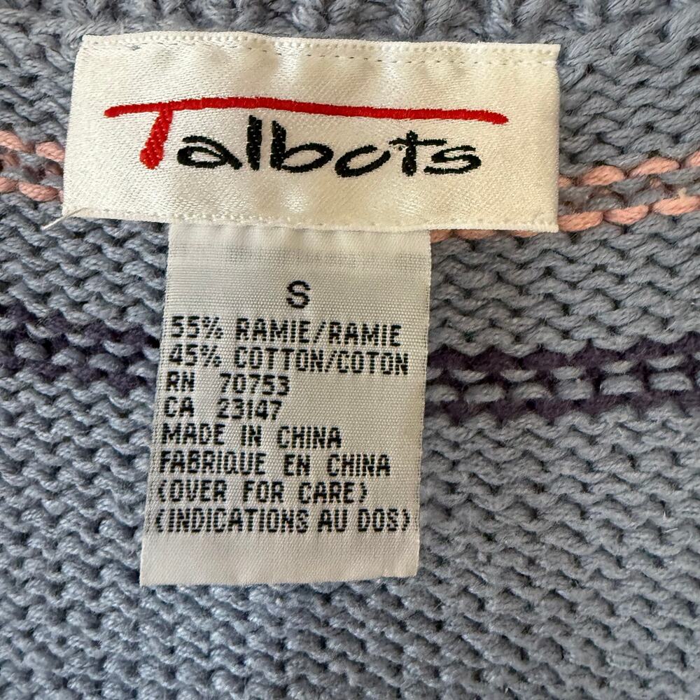 Talbots Size S Baby Blue knit Vest multicolor multi floral & geometric pattern - Picture 2 of 7
